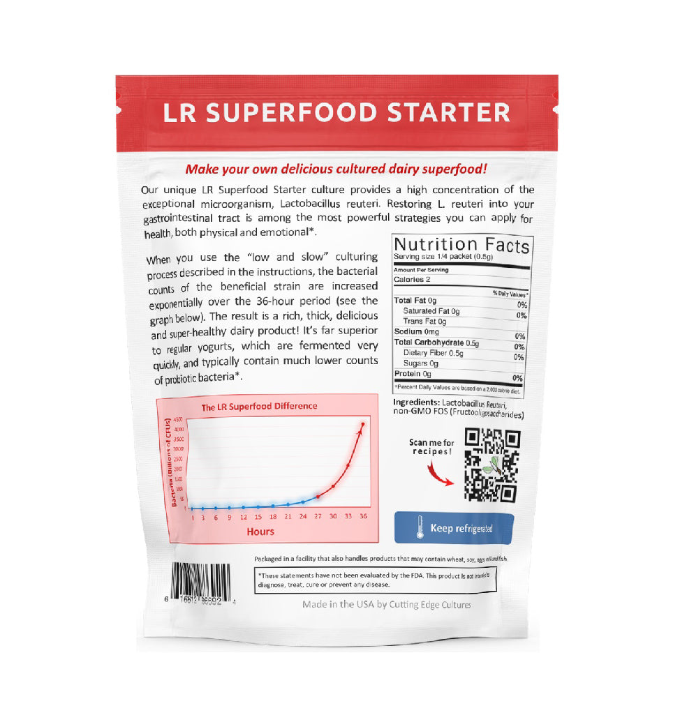 Lactobacillus Reuteri Probiotic Starter Culture - LR Superfood for Gut Health & Digestion | Perfect for Yogurt, Kefir & Fermented Foods