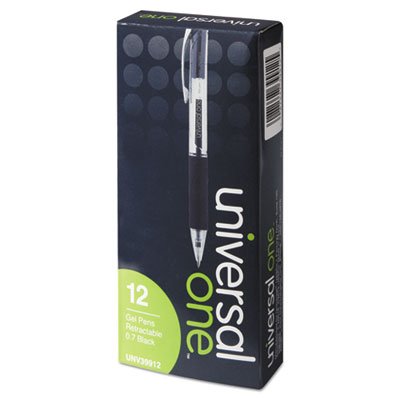 Universal One Comfort Grip Clear Retractable Gel Ink Roller Ball Pen - Black Ink, 0.7mm Tip, Pack of 12 - Smooth Writing for Office, School & Everyday Use