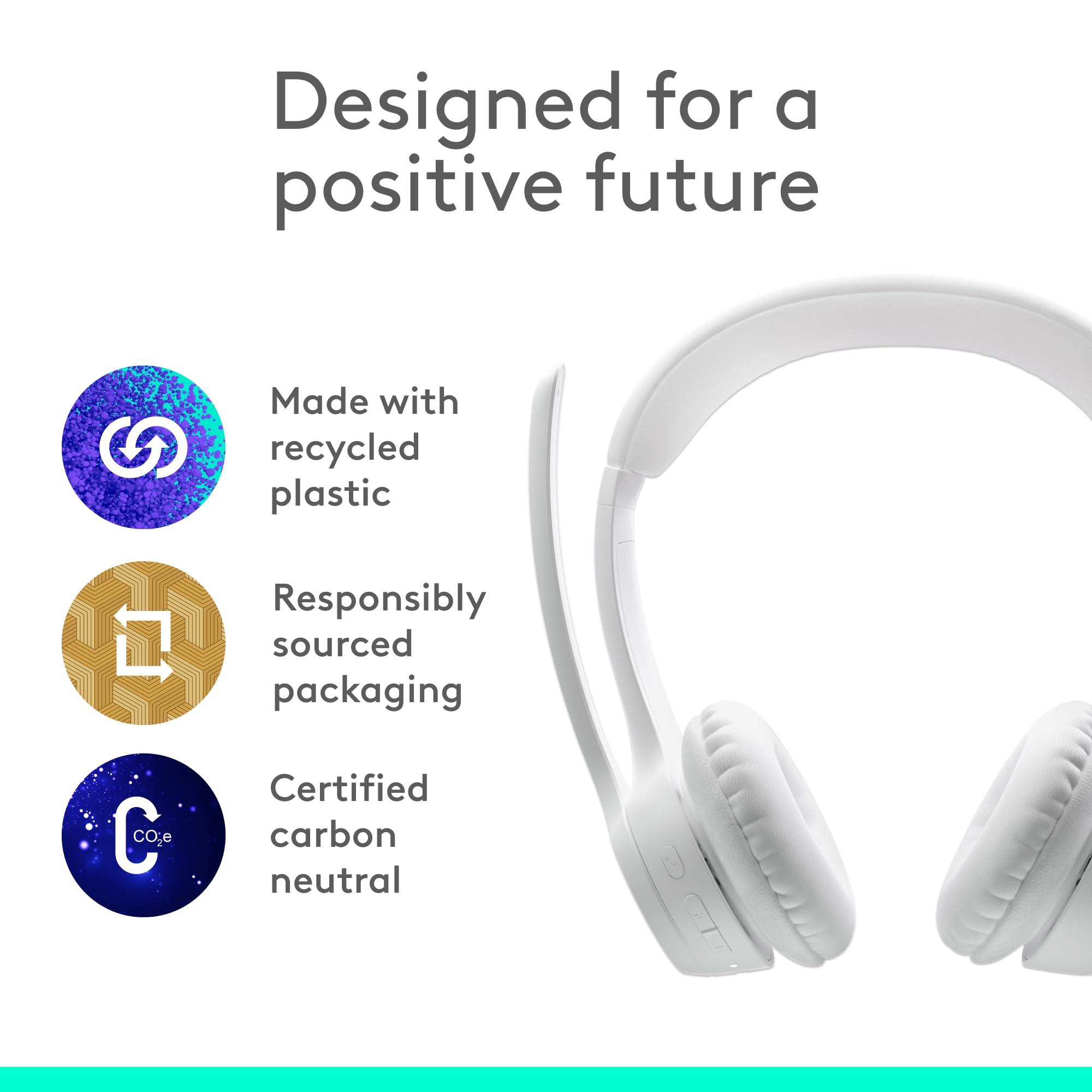 Logitech Zone 300 Wireless Bluetooth Headset with Noise-Canceling Mic - Compatible with Windows, Mac, Chrome, Linux, iOS, Android - Off-White - Perfect for Remote Work, Online Meetings & Gaming
