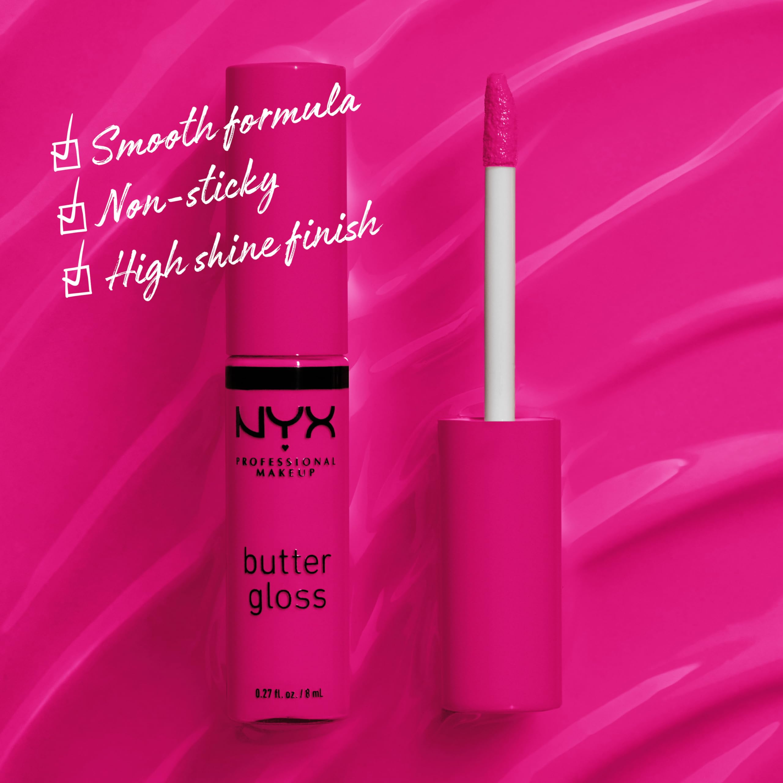 NYX Professional Makeup Butter Gloss - Non-Sticky Lip Gloss in Summer Fruit (Hot Pink) | Hydrating & Shiny Lip Color for Everyday Wear, Date Night & Special Occasions