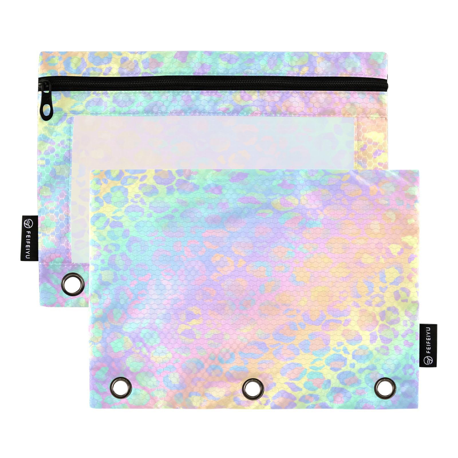 Gradient Leopard Print Pencil Pouch with Zipper & Clear Window - 2 Pack Binder Pencil Cases for 3 Ring Binders - Perfect for Office, School & Daily Organization Supplies