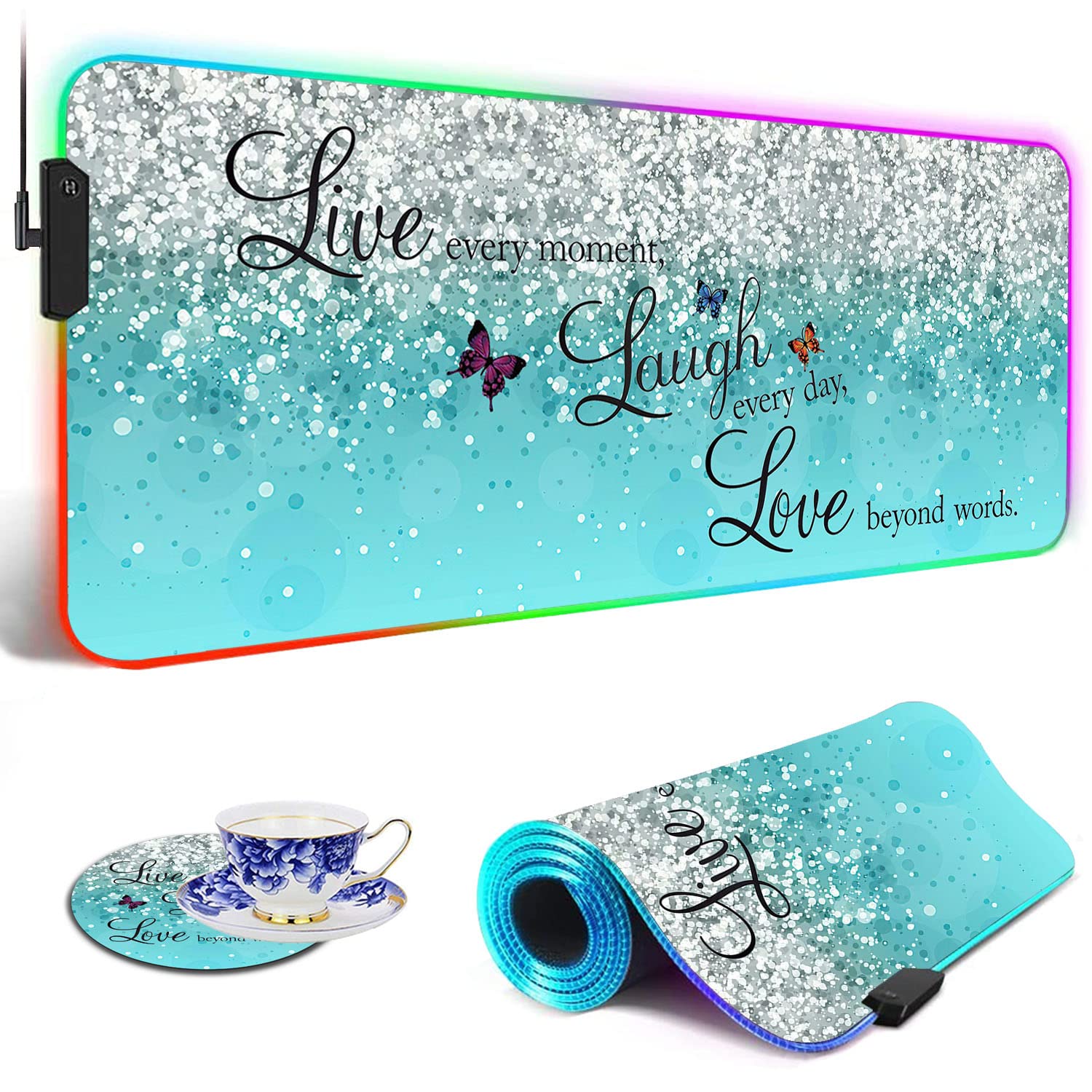 RGB Gaming Mouse Pad - Large LED Light-Up Desk Mat with Optical Waterproof Surface - Perfect for PC Gamers & Office Work (Blue) - Ideal for Gaming Setups, Streaming & Professional Workspaces