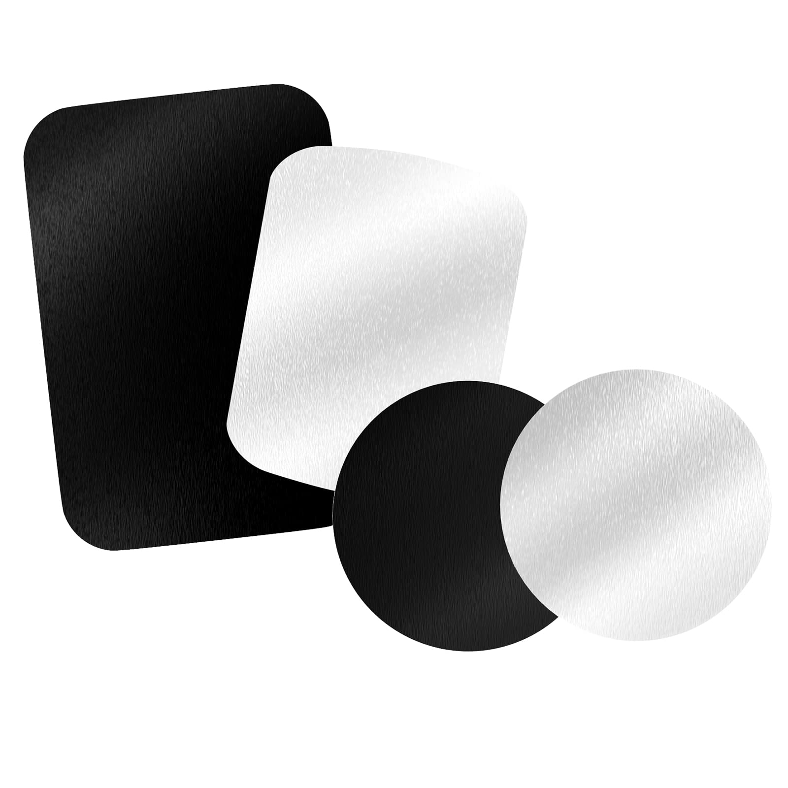 Tryone 4-Pack Magnetic Car Mount Metal Plates with 3M Adhesive - Compatible with Phone Magnets & Car Phone Holders (2 Rectangle & 2 Round, Black/Silver) for Secure Smartphone Mounting While Driving