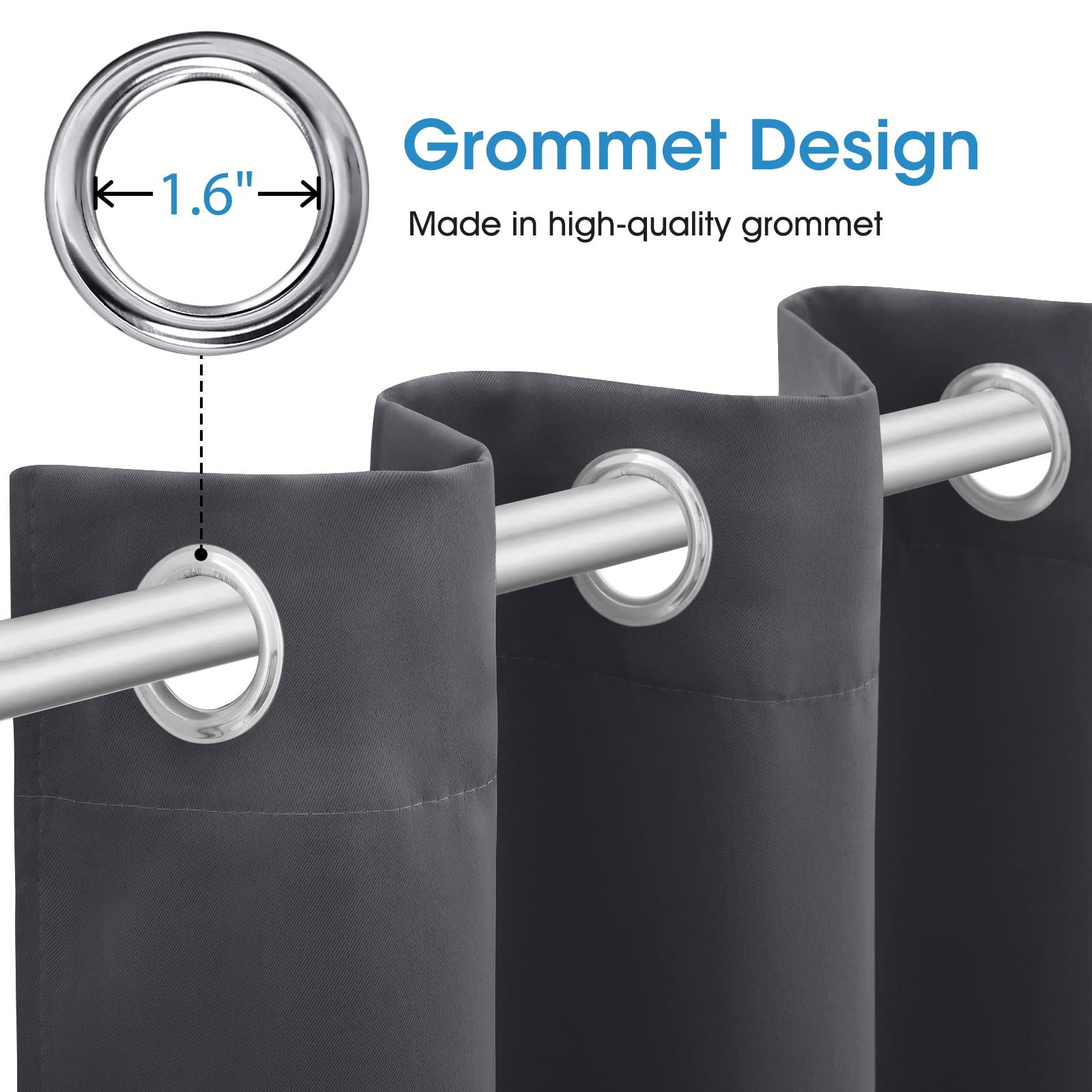 Blackout Curtains for Bedroom - 52x96 Inch Thermal Insulated Room Darkening Drapes, Soundproof Grommet Window Curtains Set of 2 Panels in Grey/Gray - Perfect for Living Room, Nursery & Home Theater