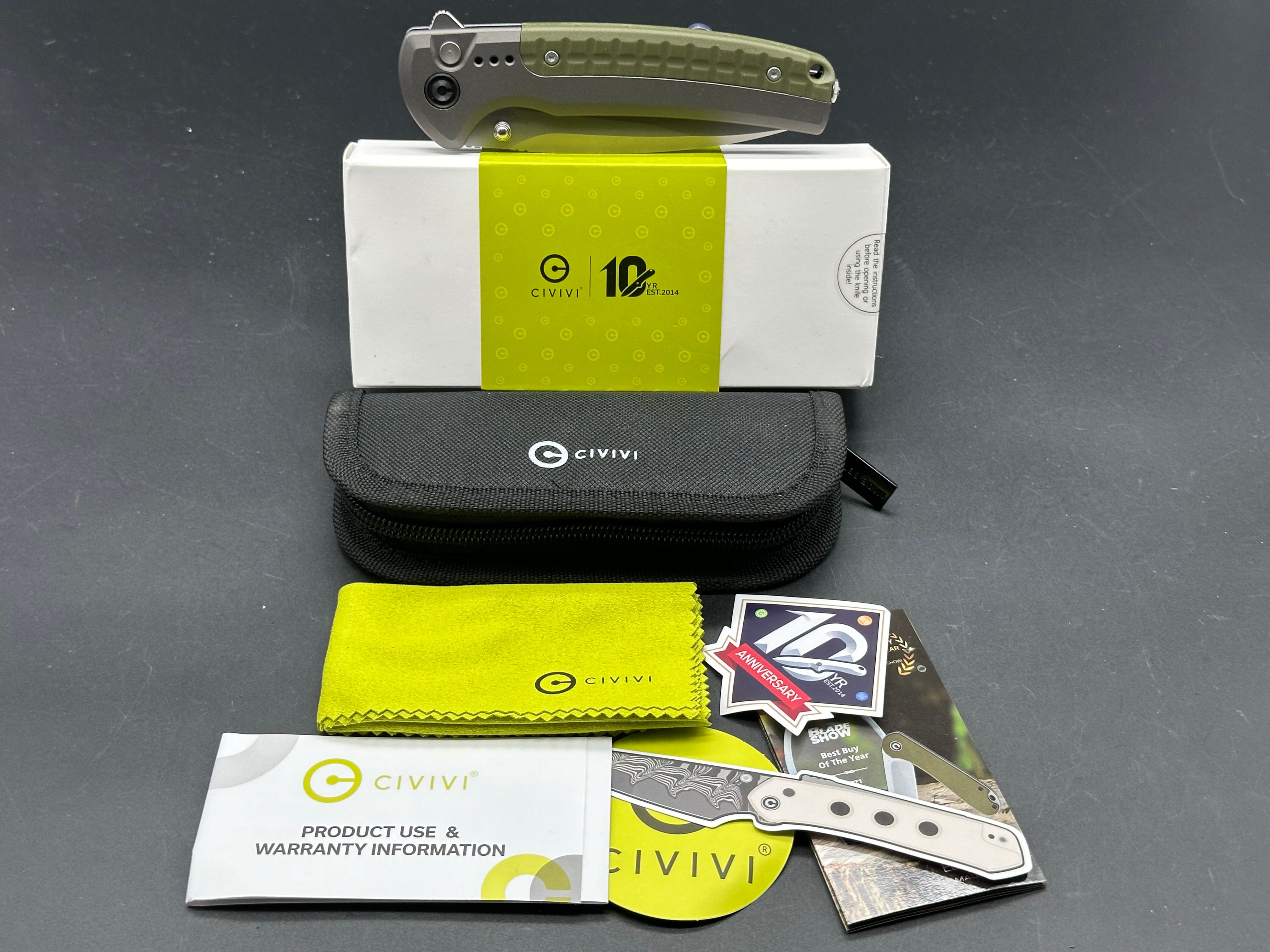 CIVIVI SENTINEL STRIKE II Folding Knife - Gray Aluminum Handle with OD Green Nitro-V Steel Blade - Plain Edge Tactical EDC Knife for Outdoor Camping, Hunting & Survival Gear