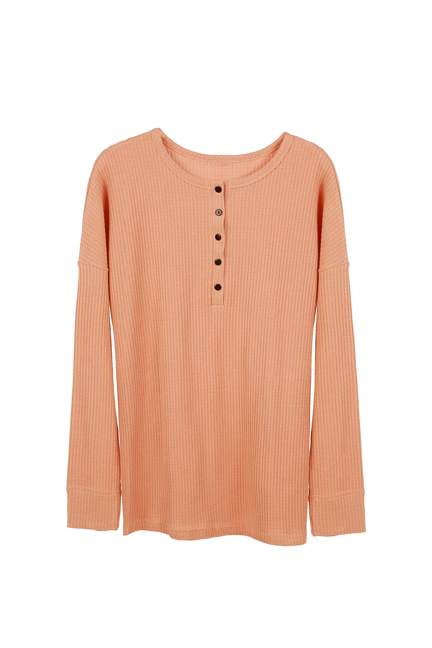 Women's Henley Shirts V-Neck Long Sleeve Button Down Tops - Soft Waffle Knit Thermal Tees for Fall & Winter - Perfect for Casual Wear, Layering and Outdoor Activities