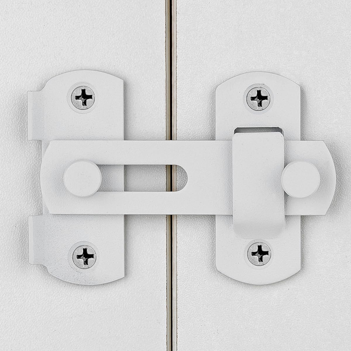 4 Packs Matte White Barn Door Latches - 2.75” x 2.02” Stainless Steel Sliding Gate Flip Latch for Bi-fold Doors, Wine Cabinets & Closet Doors - Durable White Finish for Rustic Home Decor & Farmhouse Style