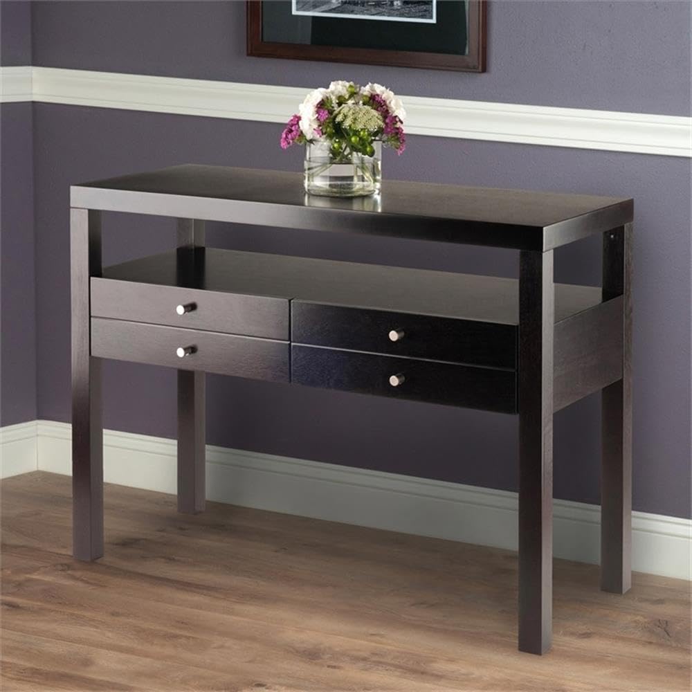 Pemberly Row Solid Wood Espresso Console Table - Transitional Style Entryway Furniture for Hallway, Living Room & Foyer Decor