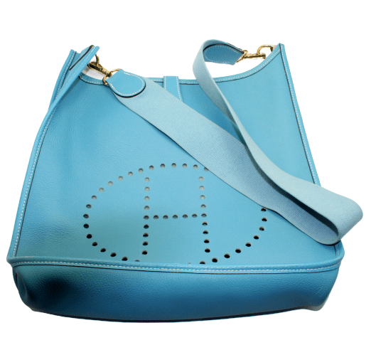 Authentic Hermes Evelyne GM Handbag in Blue Jean Clemence Leather - Luxury Tote for Women, Perfect for Work, Travel & Everyday Elegance