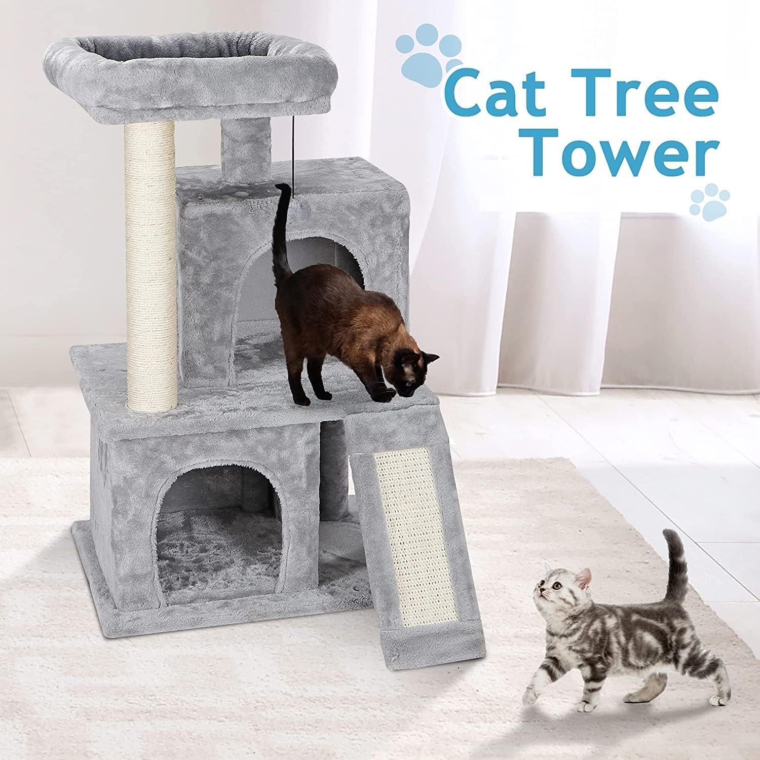 Nova Microdermabrasion Cat Tree for Indoor Cats - 34 Inch Cat Tower with Scratching Post & Ultra Soft Plush Covering - Durable Cat Condo Furniture for Kittens & Adult Cats - Perfect for Play, Rest & Climbing in Home or Office
