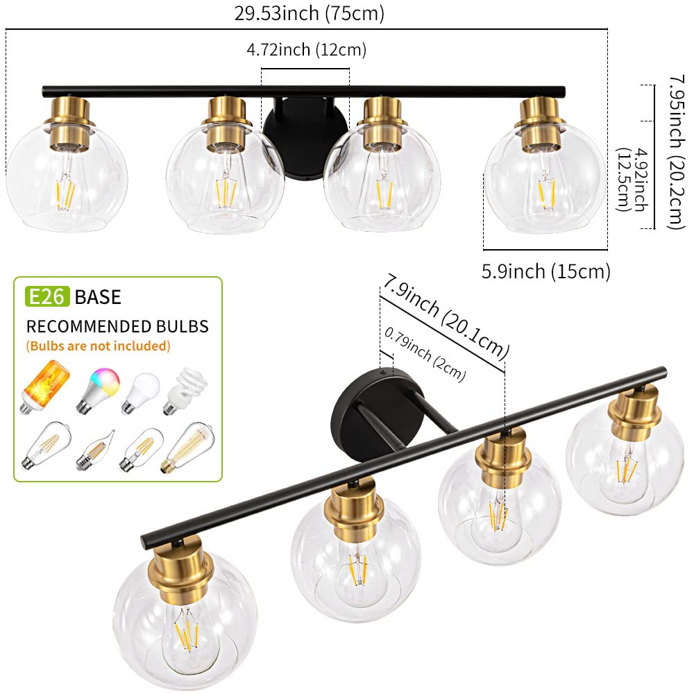 Modern 4-Light Bathroom Vanity Lighting - 29.5