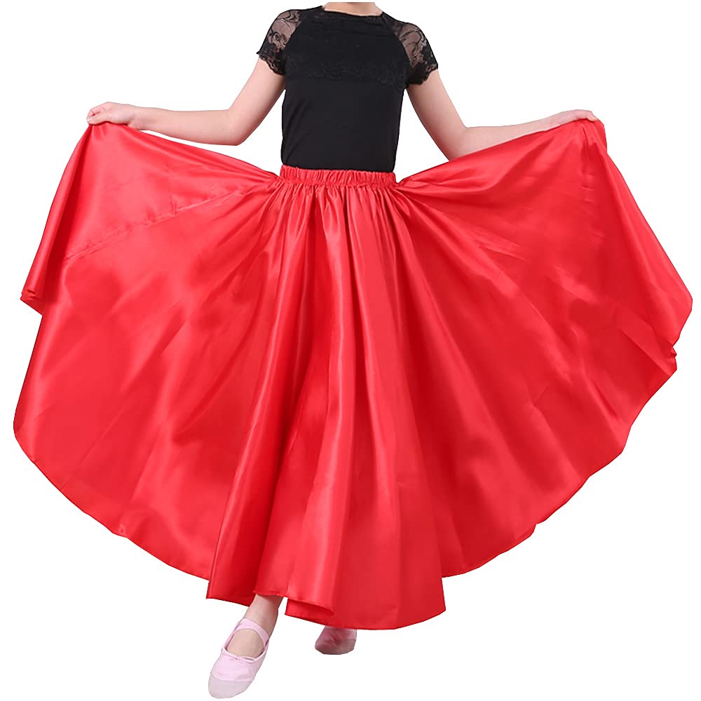 Elegant Flowy Satin Long Skirt for Girls - Princess Costume, Halloween Dress Up & Flamenco Dance Performance - Perfect for Parties, Stage Shows and Special Occasions