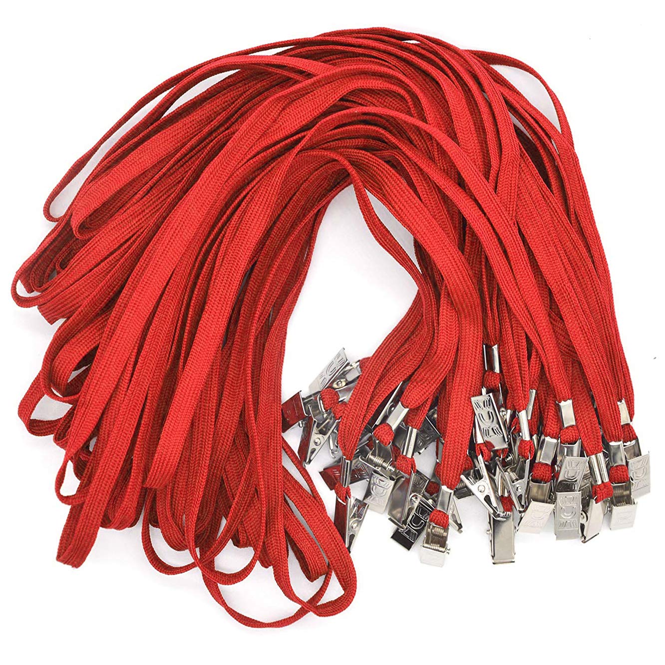 100 Pack Red Bird Lanyards with Bulldog Clips - for ID Badges & Events