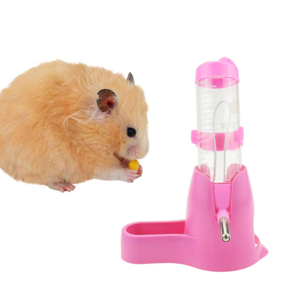 POPETPOP Hamster Water Bottle with Base Hut - Leak-Proof Small Pet Water Dispenser for Cage, Hamster Nest Accessories (Pink) - Perfect for Hamsters, Gerbils & Mice in Habitats or Travel Cages