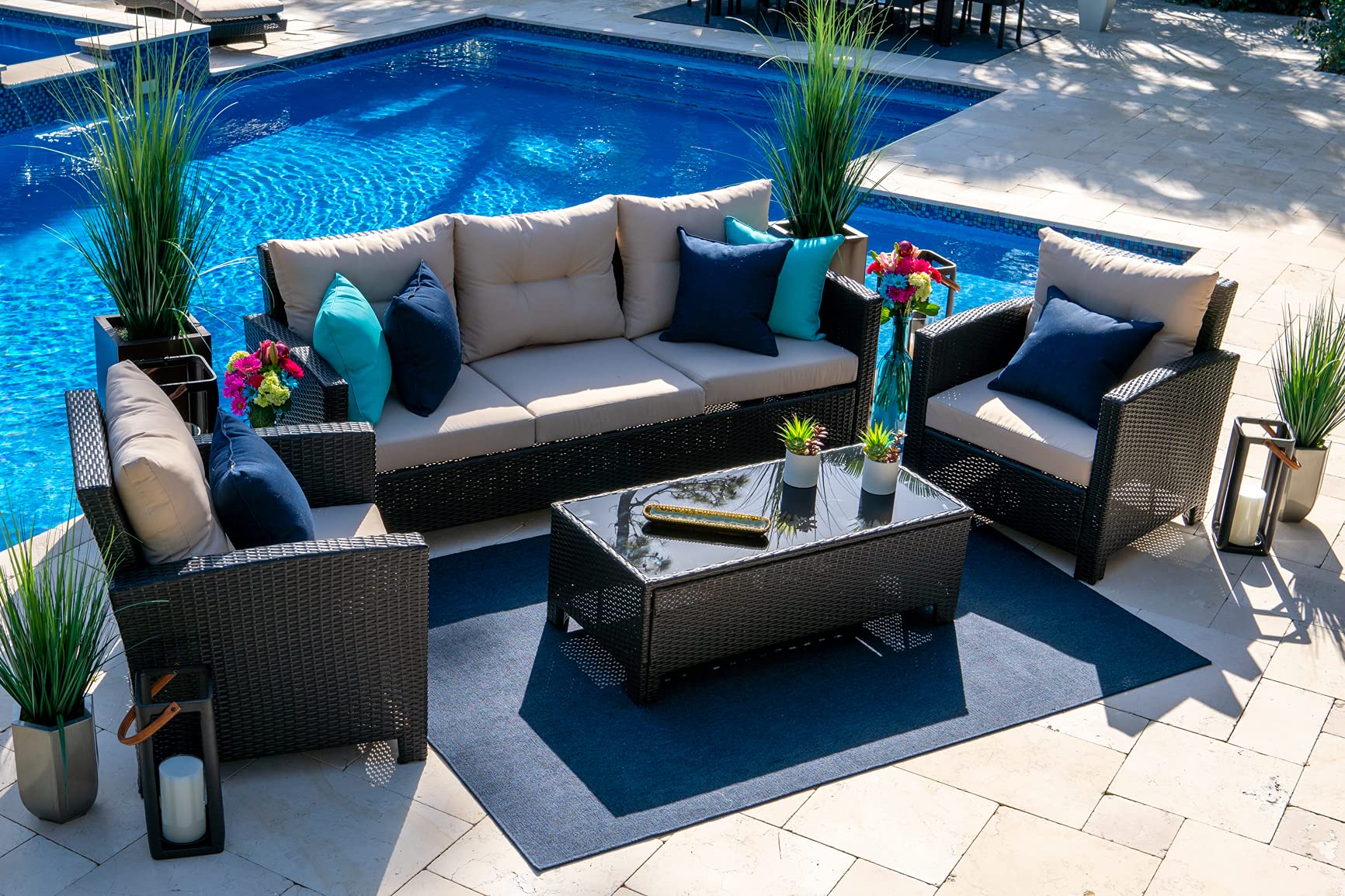 Bari 14-Piece Resin Wicker Outdoor Patio Furniture Set in Espresso Brown - Sofa, 6-Seat Dining Table & Chaise Lounge | Durable All-Weather Wicker for Backyard, Poolside & Garden Relaxation