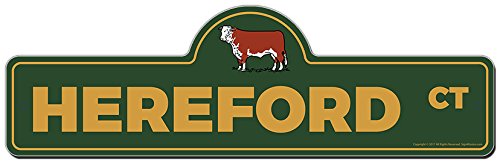 Funny Hereford Street Sign - Indoor & Outdoor Home Decor for Garage, Living Room, Bedroom & Office | Personalized Gift by SignMission | Perfect for Western Themed Decor, Man Cave & Farmhouse Style
