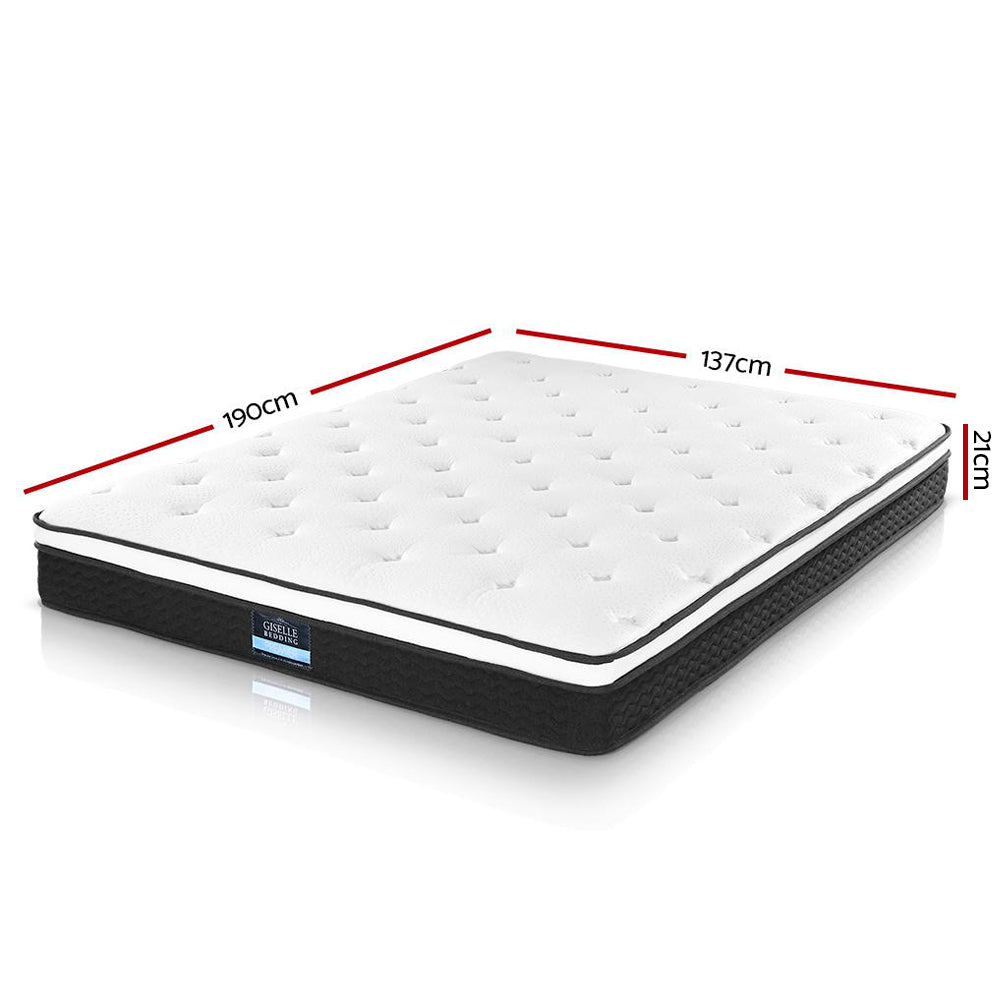 Bonita Euro Top Bonnell Spring Mattress - 21cm Thick Double Size for Enhanced Comfort | Perfect for Guest Rooms, Dorms & Small Bedrooms