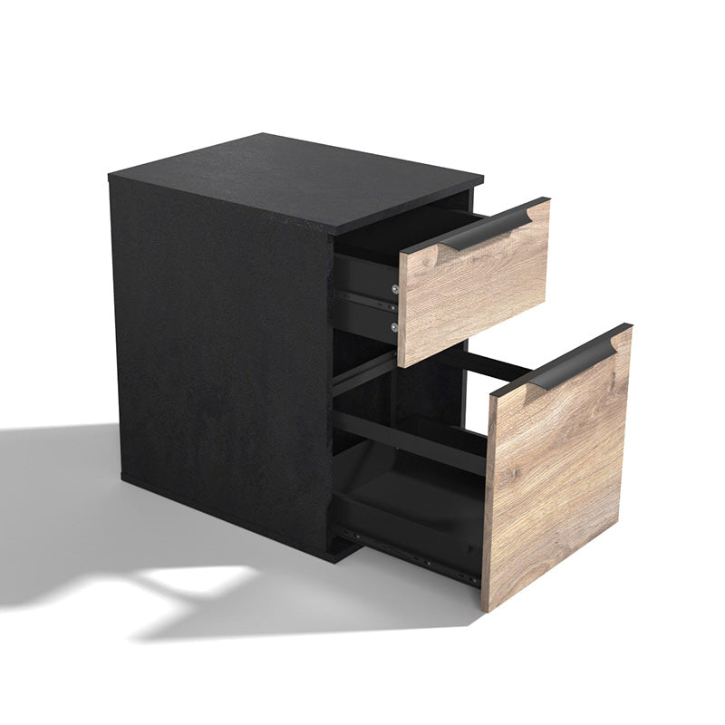 TRIBECA 2 Drawer Filing Pedestal Cabinet - Warm Oak & Black Finish | Office Storage Solution for Files & Documents | Perfect for Home & Business Workspaces