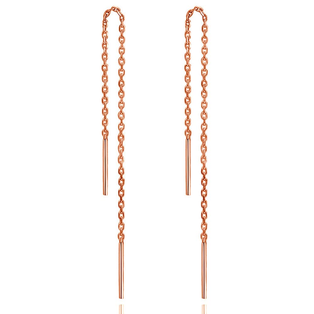 925 Sterling Silver Threader Earrings for Women - 18K Gold Plated Hypoallergenic Dangle Drop Earrings with Long Chain - Nickel Free Jewelry Gift for Teen Girls & Women (Rose Gold) - Perfect for Parties, Weddings & Everyday Wear