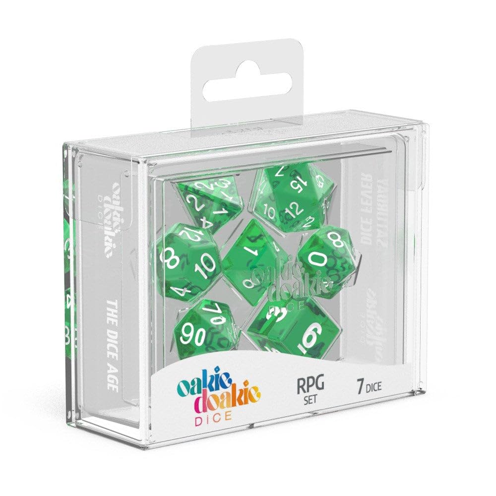Premium Oakie Doakie Translucent Green RPG Dice Set (7-Piece) - Perfect for Dungeons & Dragons, Pathfinder, and Tabletop Roleplaying Games
