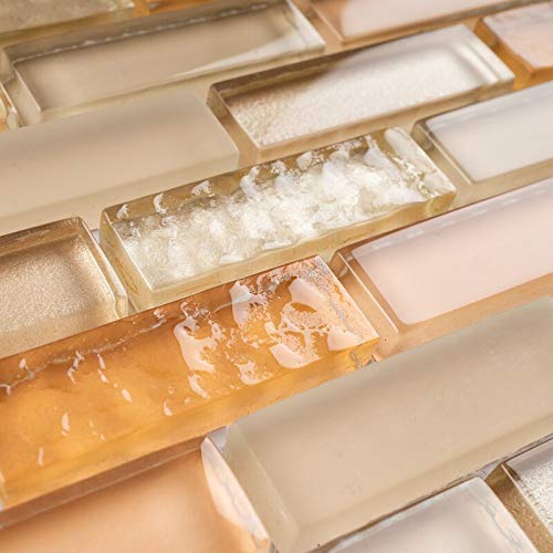 Honey Beige Mini Brick Mix Glass Mosaic Wall Tile - 10 Sheets/Case - Waterproof Backsplash for Bathroom, Kitchen, Shower & Pool Areas - DIY Home Decor & Commercial Spaces