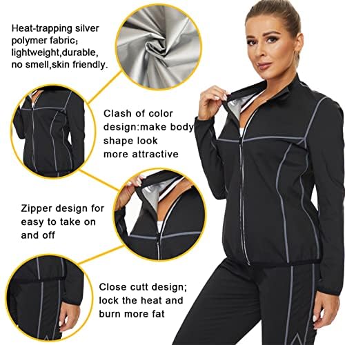 SEXYWG Women's Sauna Suit - Long Sleeve Workout Jacket & Sweat Shirt for Weight Loss & Detox - Perfect for Gym, Running, Yoga & Home Sauna Sessions