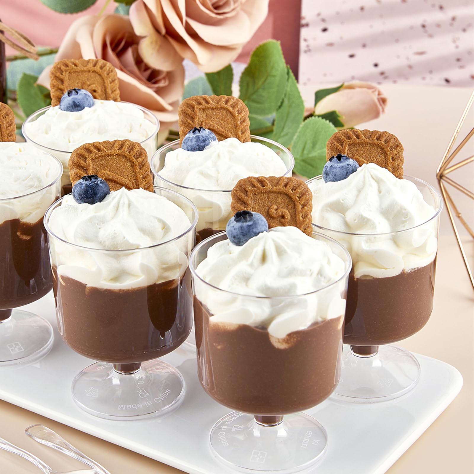 TOFLEN 80-Pack 5 Oz Mini Plastic Dessert Cups with Spoons | Round Party Appetizer Goblets for Mousse, Pudding, Dessert Shooters | Perfect for Weddings, Baby Showers & Cocktail Parties