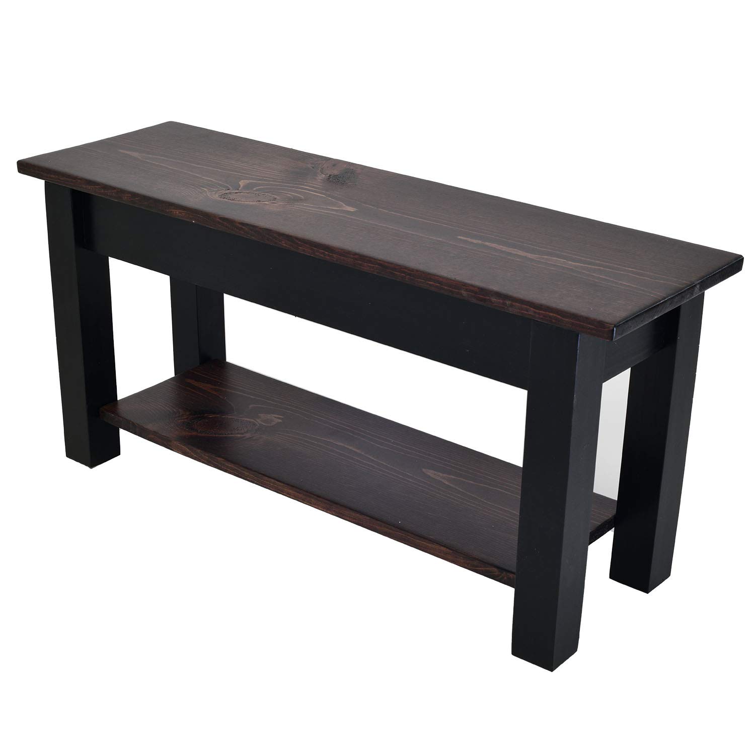 Stylish Red Mahogany and Black Wooden Bench with Storage Shelf - 66 Inch Modern Entryway Seating for Hallway, Living Room, or Bedroom Décor