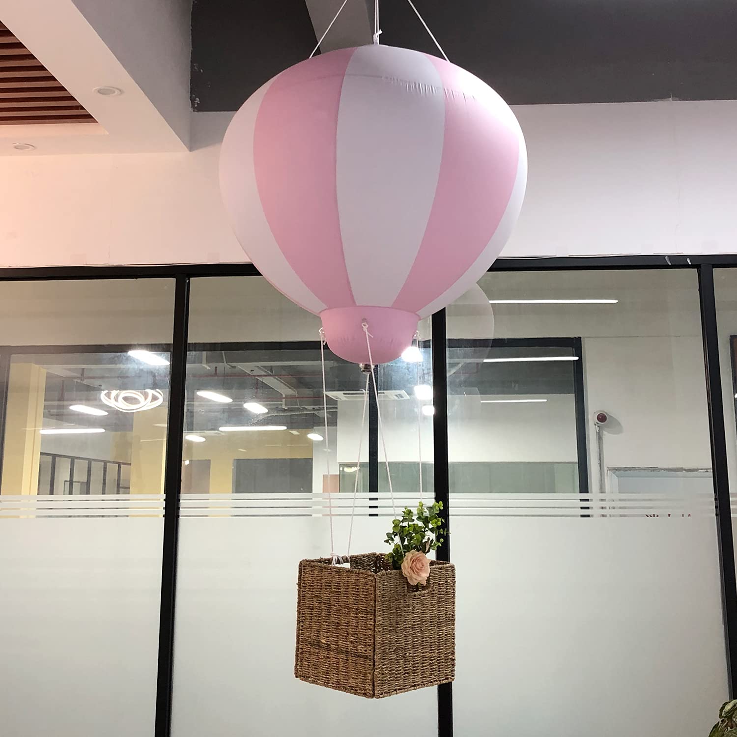 SAYOK 3ft PVC Inflatable Half Hot Air Balloon with Pump & Basket - Perfect for Baby Showers, Nursery Decor, Kids Birthday Parties, Weddings, Events & Exhibitions | Fun Decoration for Girls' Celebrations & Room Decor