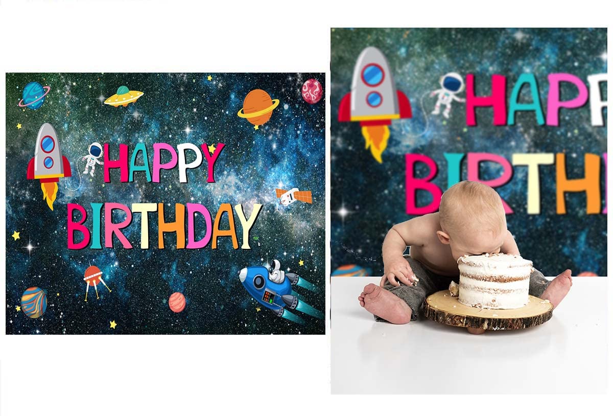 20x10ft Space Rocket Happy Birthday Backdrop for Boys - Baby Shower, Photo Booth, Party Photography Background - Perfect for Kids' Birthday Parties & Themed Events