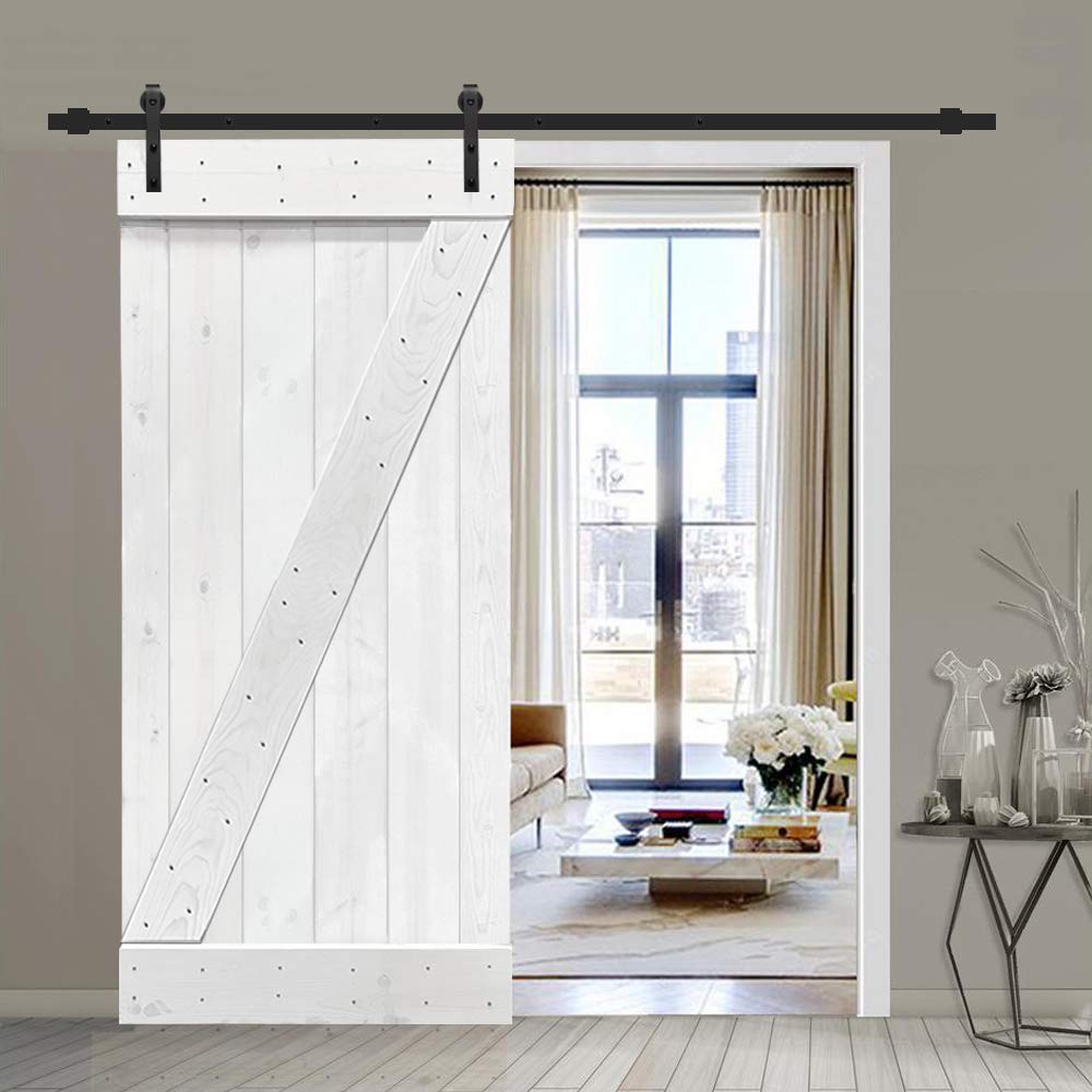 TMS Z Bar Solid Knotty Pine Wood Interior Sliding Barn Door with Hardware Kit - 84