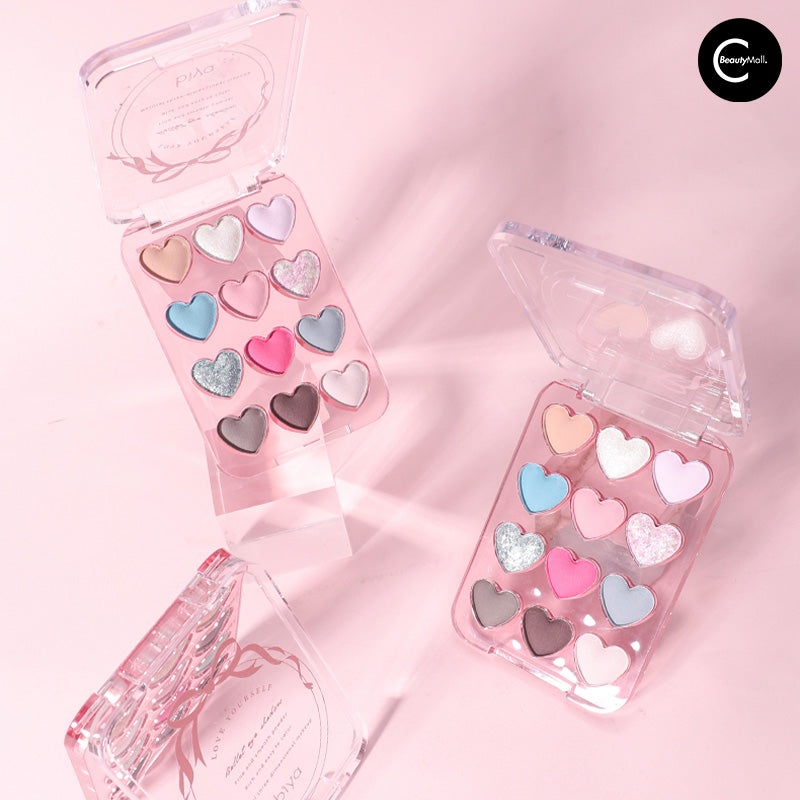 Biya Dream Ballet 12-Color Heart Shaped Eyeshadow Palette - Long Lasting Pigmented Makeup for Day & Night Looks, Party & Date Night Essentials
