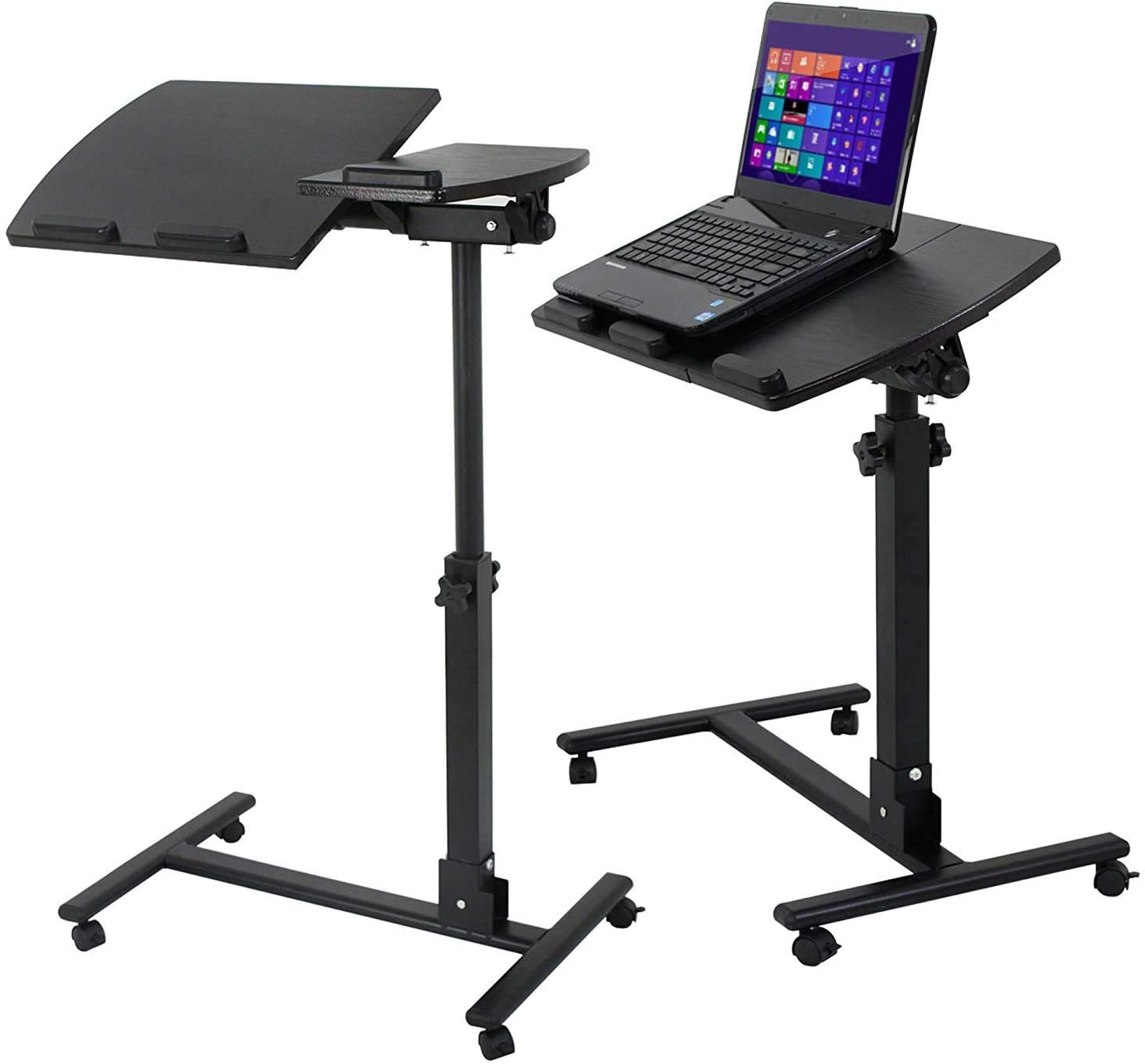 Adjustable Mobile Laptop Stand Overbed Table - Rolling Desk Cart with Sit-Stand Function for Home Office & Bedroom, Height Adjustable 24