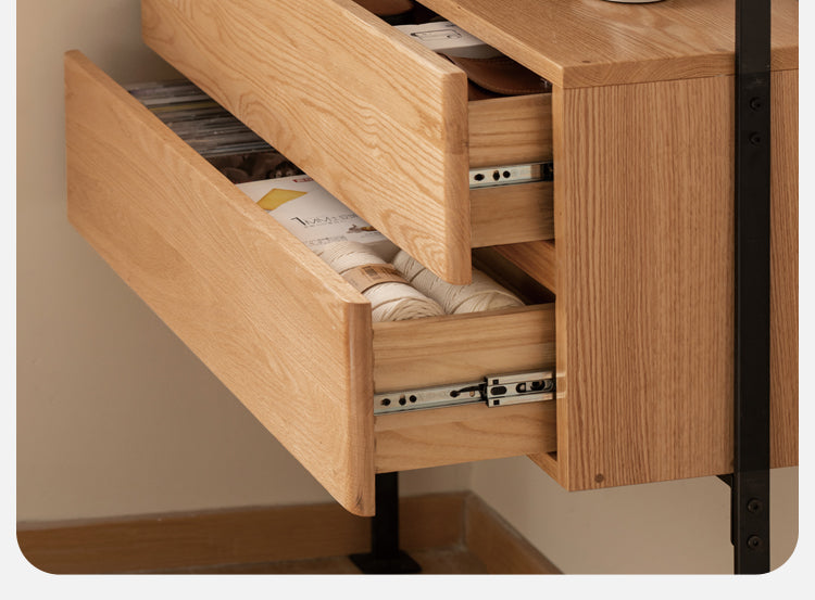 Solid Oak Wood Industrial Style Multi-Tier Storage Shelf - Perfect for Home Office, Garage & Living Room Organization