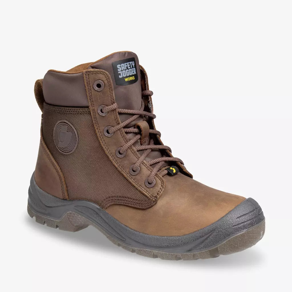 Safety Jogger RUSH S3 Work Boots - ASTM F2413:2018 & EN ISO 20345:2011 Certified Brown Side Zip Safety Shoes for Construction, Warehouse & Industrial Work