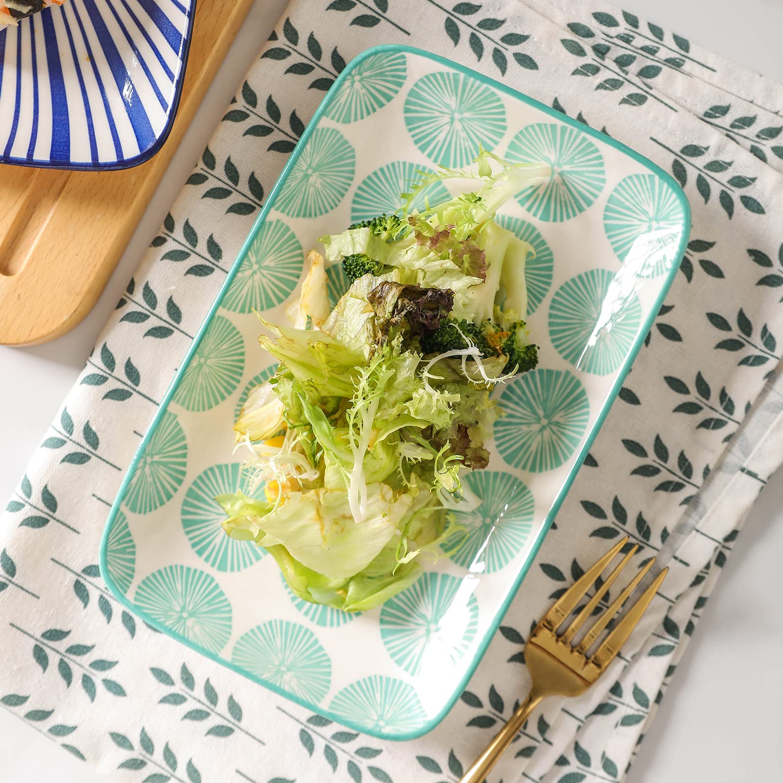 Selamica 8-Inch Rectangular Ceramic Plates - Set of 6 Colorful Dinner Plates for Salad, Pasta, Sushi, Appetizers & Desserts | Microwave, Oven & Dishwasher Safe | Perfect for Home Dining, Parties & Restaurant Use