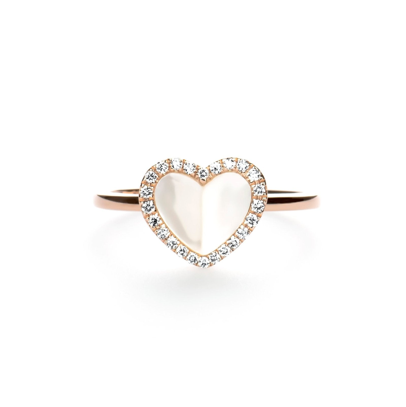 14K Rose Gold Mother of Pearl Heart Ring with Diamond Halo - Elegant Jewelry for Valentine's Day, Anniversary & Romantic Gifts