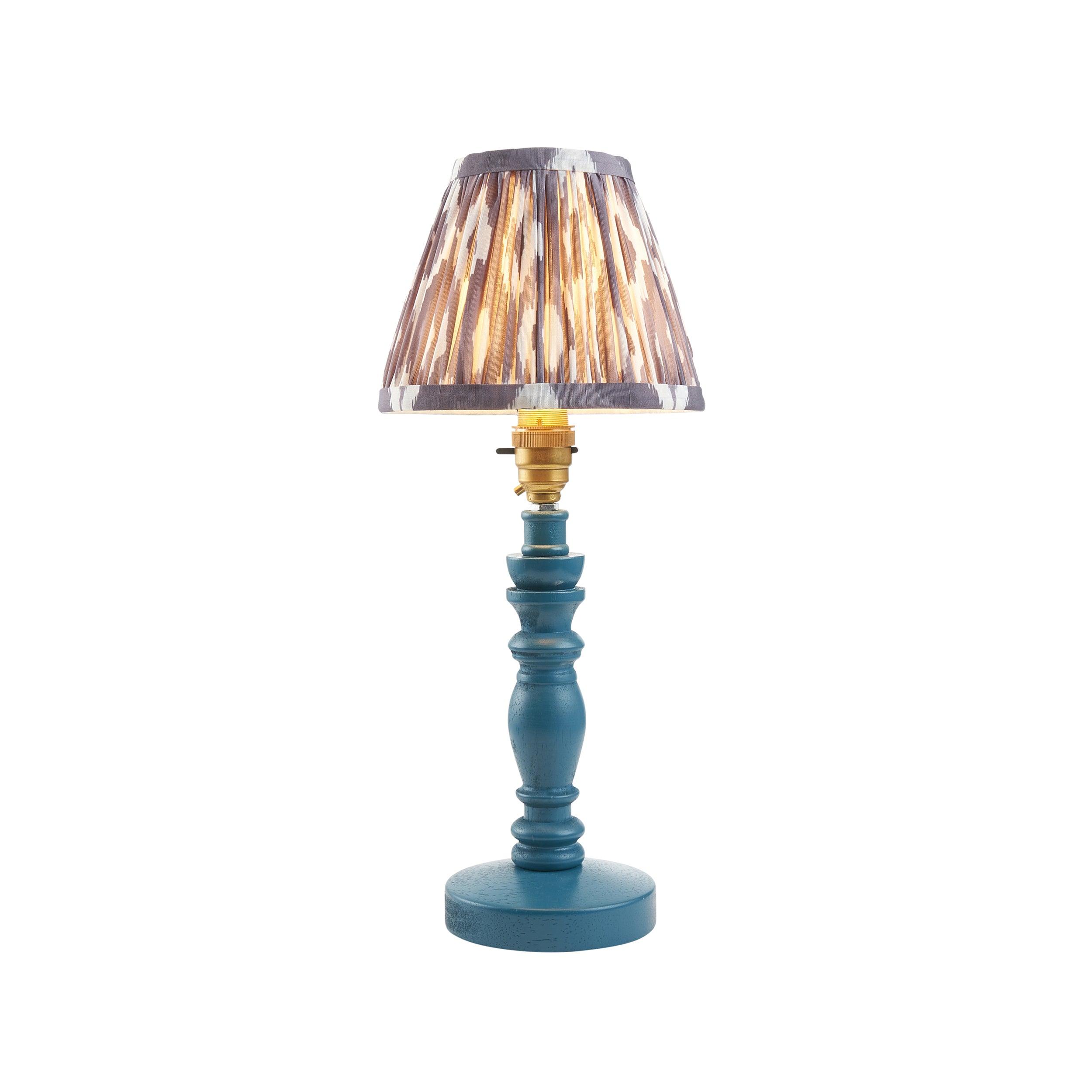 Bibury Blue Table Lamp with Ikat 16cm Pearl Grey Shade - Elegant Home Office & Bedroom Lighting Decor for Reading & Relaxation