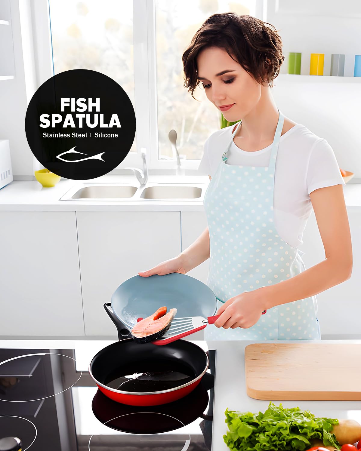 2-Pack Silicone Fish Spatula Turner Set - Thin Slotted Nonstick Cookware Spatulas, Heat Resistant Flexible Stainless Steel Kitchen Utensils for Flipping Fish, Eggs & Pancakes - Perfect for Grilling, Frying & Breakfast Cooking