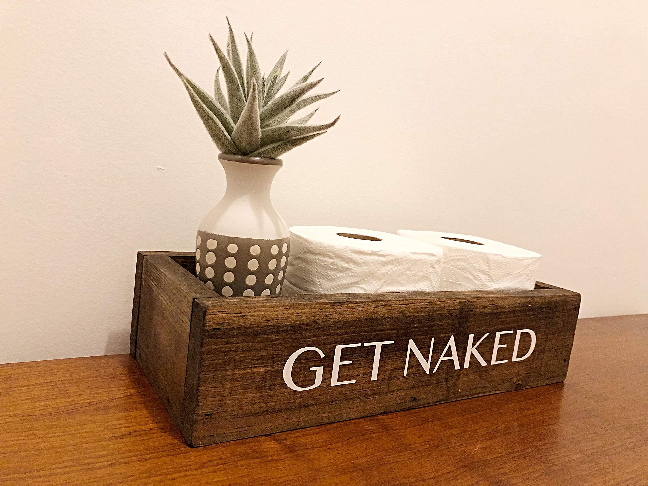 Naked Box Toilet Paper Holder - Rustic Farmhouse Bathroom Decor, Wooden Storage Box for Back of Toilet | Perfect for Small Bathroom Organization & Farmhouse Style Homes