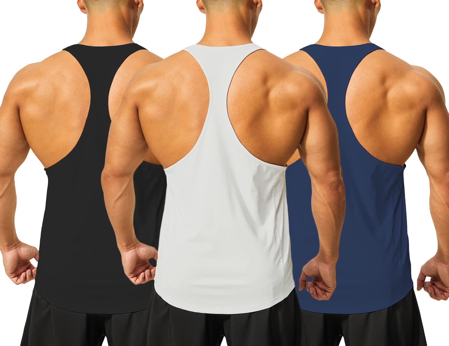 DEMOZU Men's Y-Back Stringer Tank Top 3 Pack - Breathable Workout Shirts for Bodybuilding, Gym, Running & Beach - Moisture Wicking Athletic Muscle Tank Tops for Men's Fitness & Summer Outdoor Activities