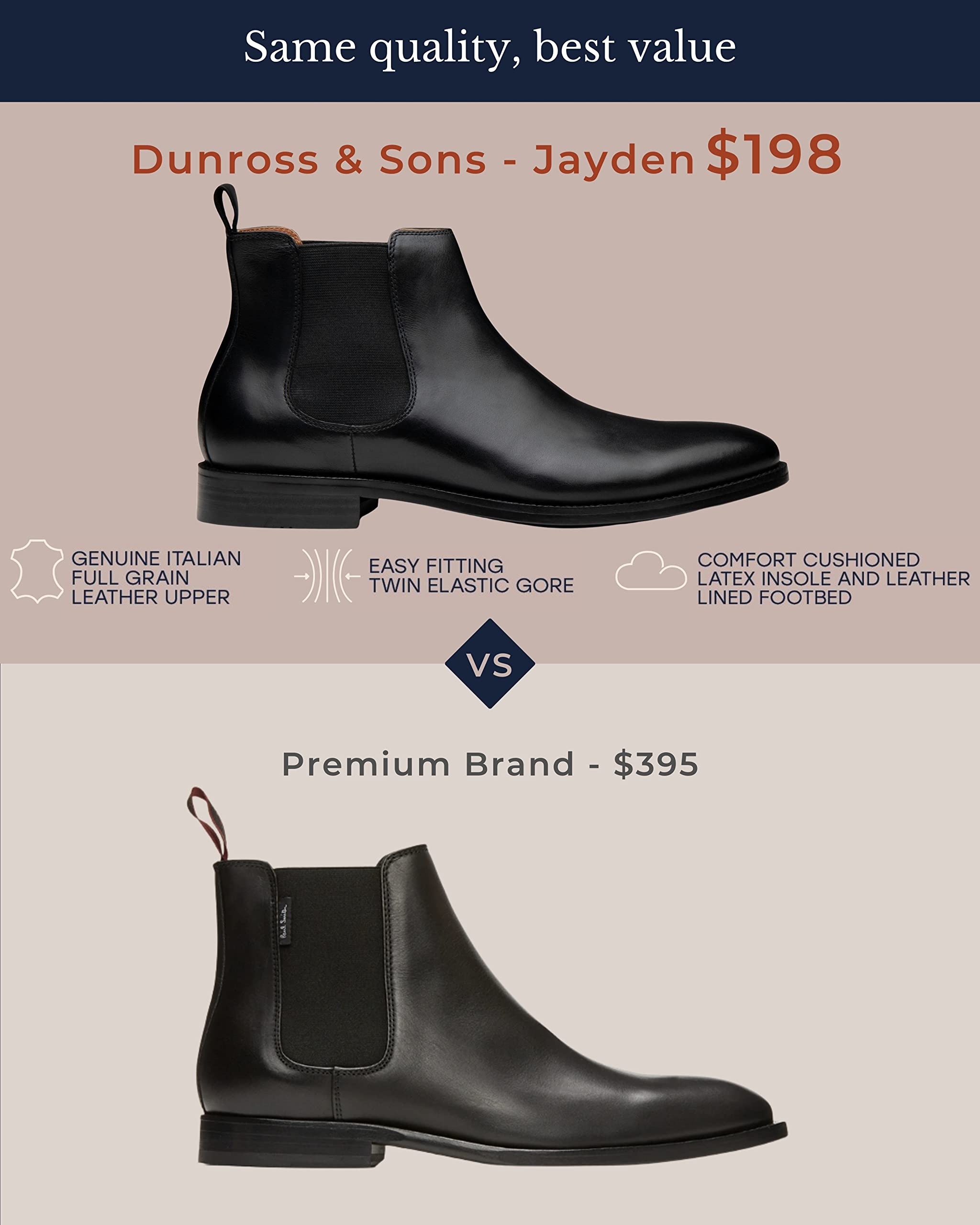 Dunross & Sons Men's Chelsea Boots - Jayden Dress Boots for Men | Comfortable Leather Ankle Boots | Perfect for Office, Casual Wear & Date Nights