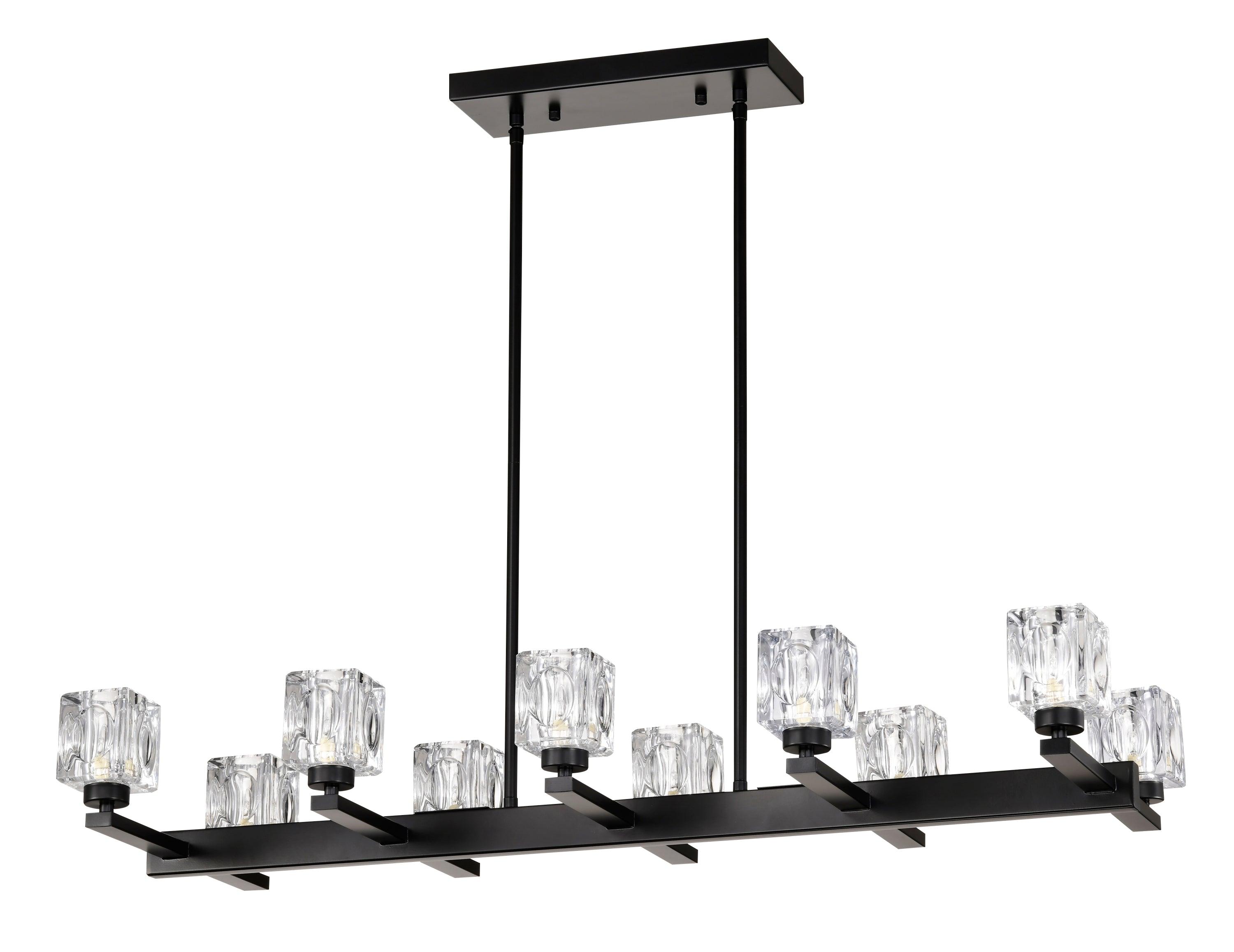 10-Light Black Farmhouse Linear Chandelier - Modern Crystal Pendant Lighting for Dining Room, Kitchen Island, Bar & Long Table - G9 Bulb Compatible (10xG9, Max 40W) - Perfect for Rustic, Industrial & Contemporary Home Decor