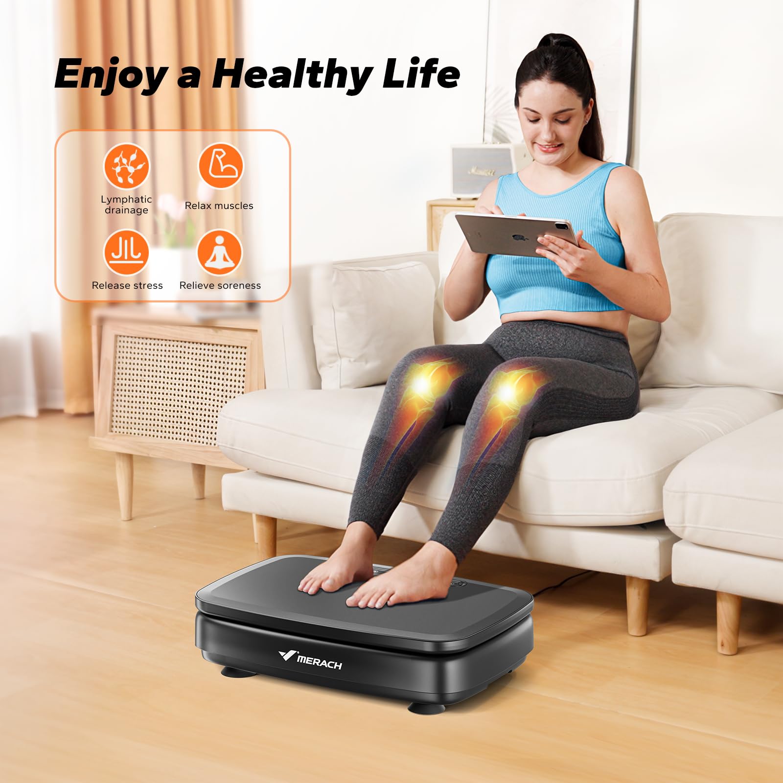 MERACH Vibration Plate Exercise Machine for Home Workouts - Whole Body Vibration Platform with 2 Resistance Bands & LED Display - Fitness Equipment for Women & Men - Perfect for Weight Loss, Muscle Toning & Recovery