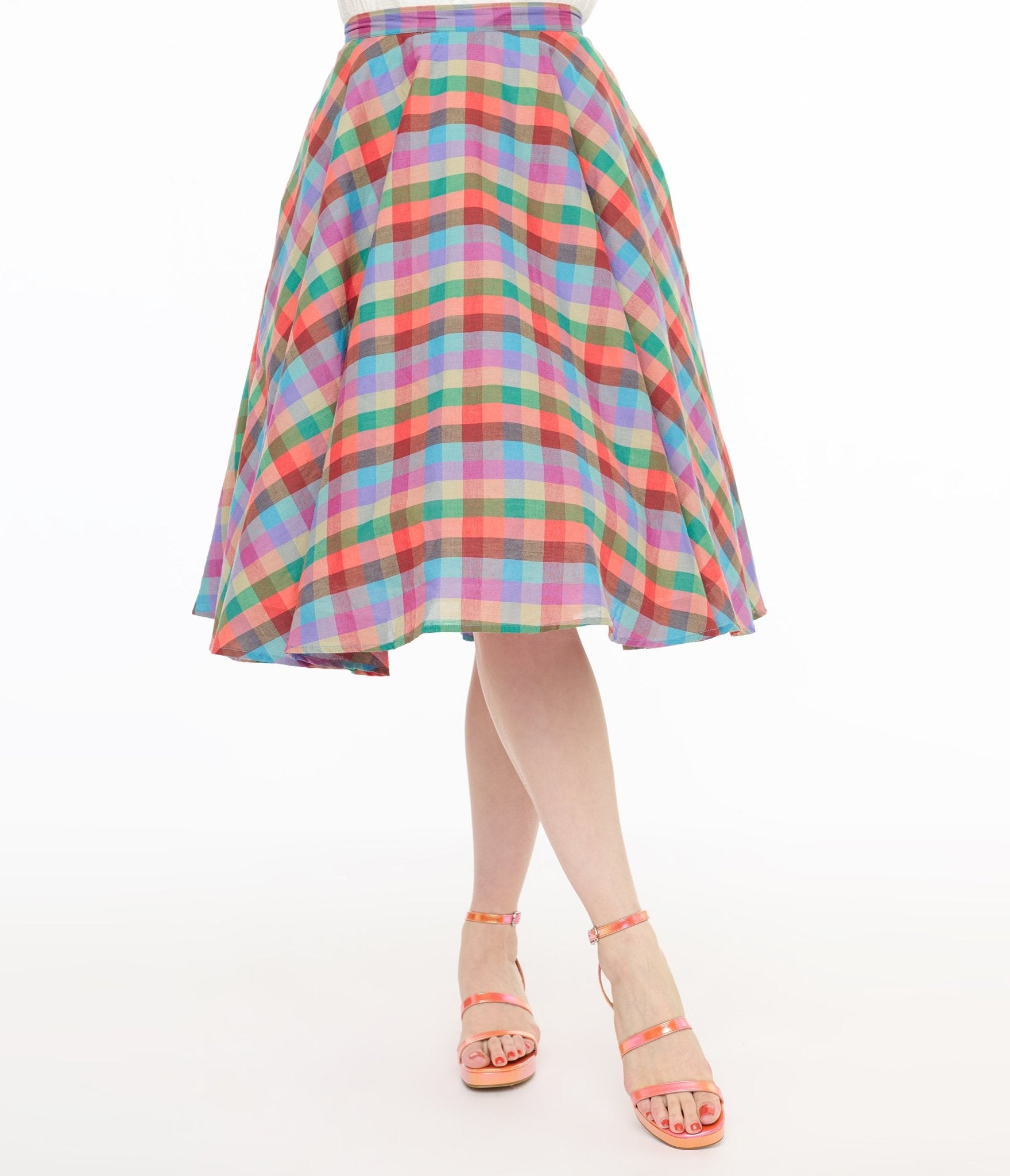 Vintage 1950s Multicolor Madras Plaid Cotton Swing Skirt - Retro A-Line Skirt for Women | Perfect for Swing Dancing, Rockabilly Outfits & Vintage Fashion Shows