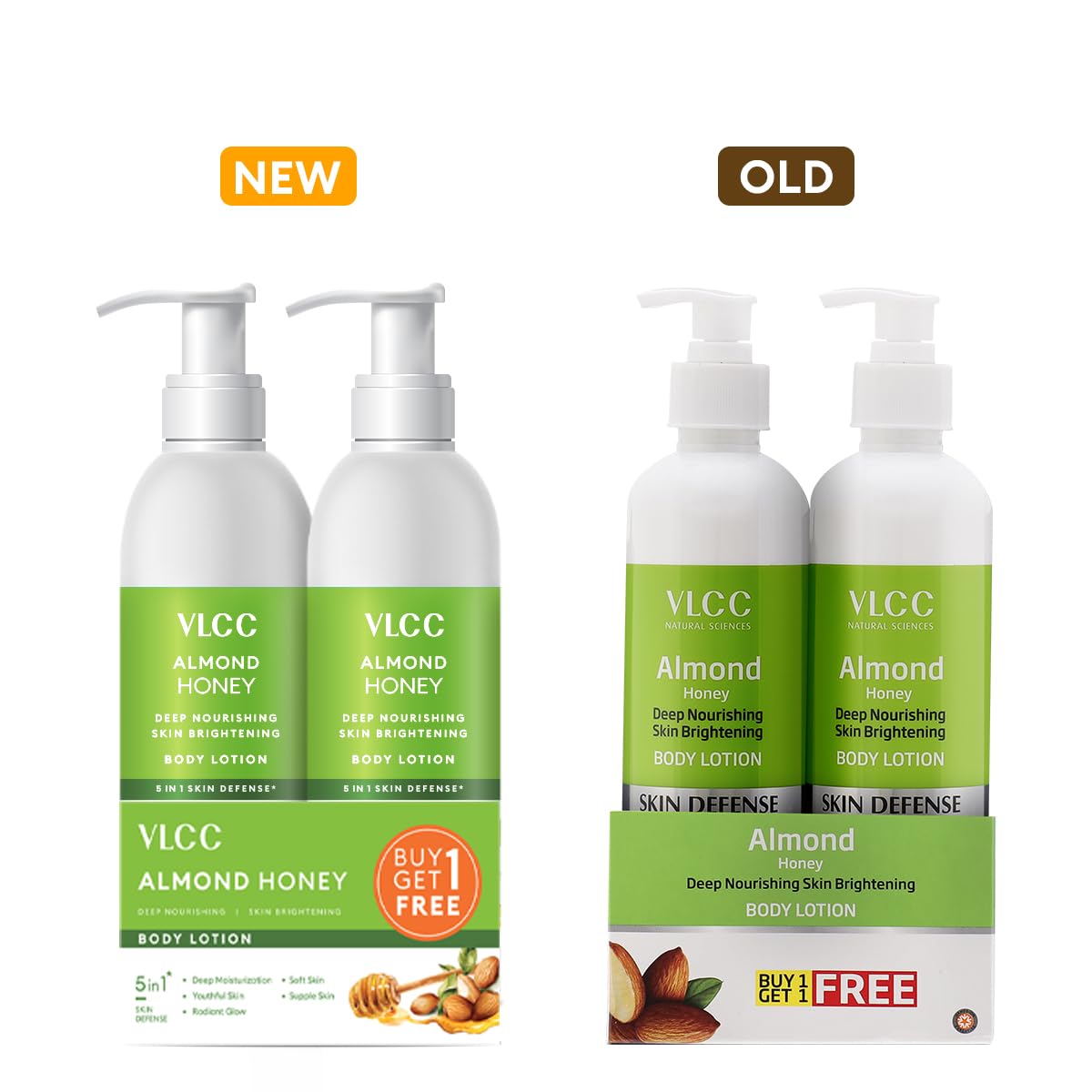 VLCC Almond Honey Deep Nourishing & Skin Brightening Body Lotion - 350ml x 2 | Moisturizing Cream with Almond Oil, Honey, Cocoa Butter & Aloe Vera | For Dry Skin, Dull Skin & Anti-Aging | Daily Hydration for Soft, Glowing & Youthful Skin | Perfect for Winter Care & Nighttime Moisturizing