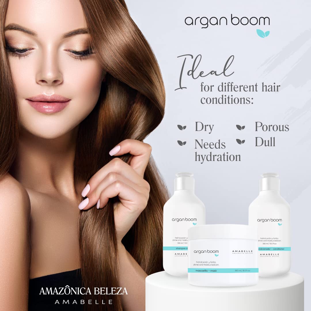 AMAZONICA BELEZA Argan Oil & Vitamin E Hair Care Set - Hydrating Shampoo, Conditioner & Hair Mask for Dry, Damaged Hair - Intense Moisture & Repair Treatment (10 Oz Each) - Perfect for Daily Hair Care & Salon-Quality Results at Home