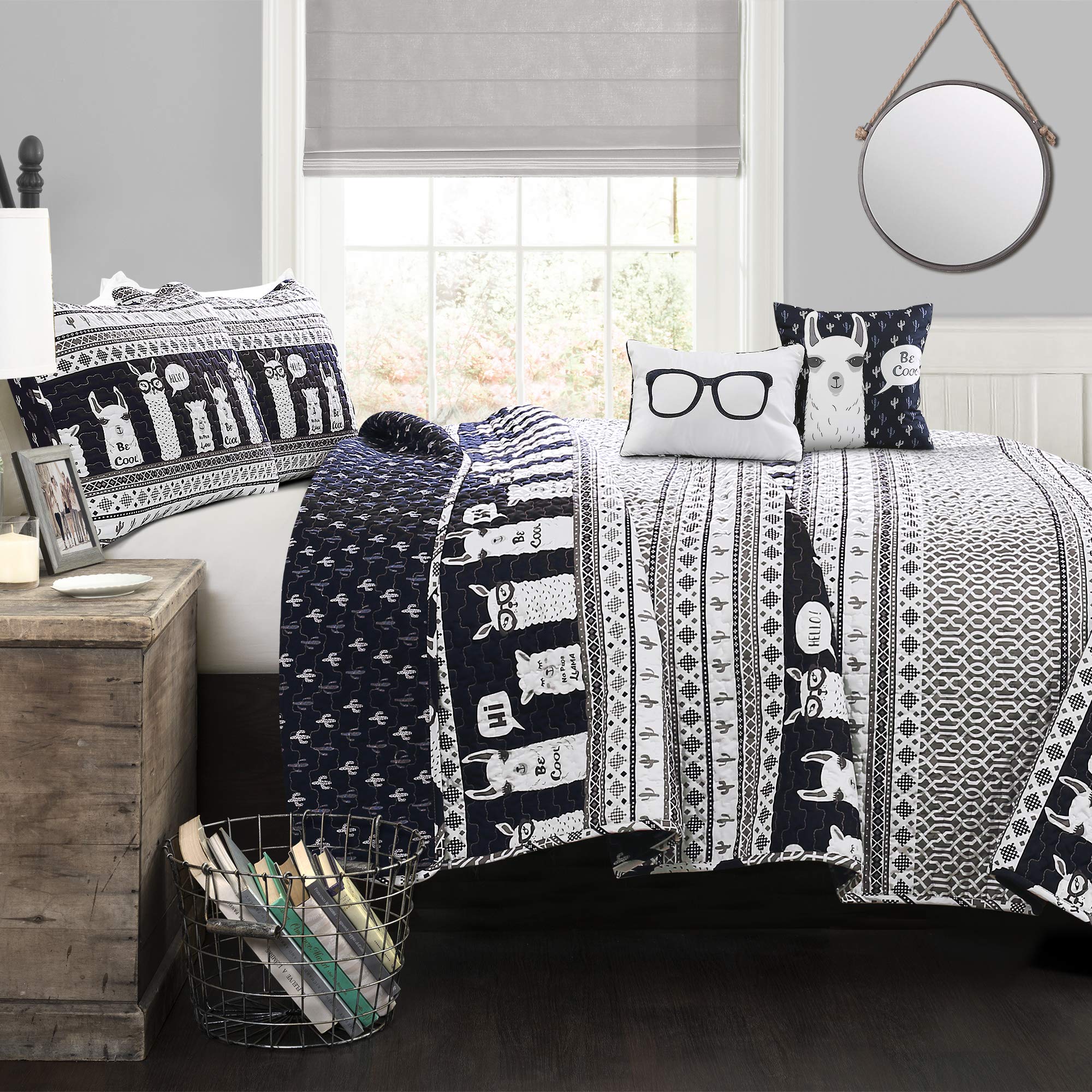 Lush Decor Navy Llama Quilt Set - Full/Queen for Cozy Bedroom
