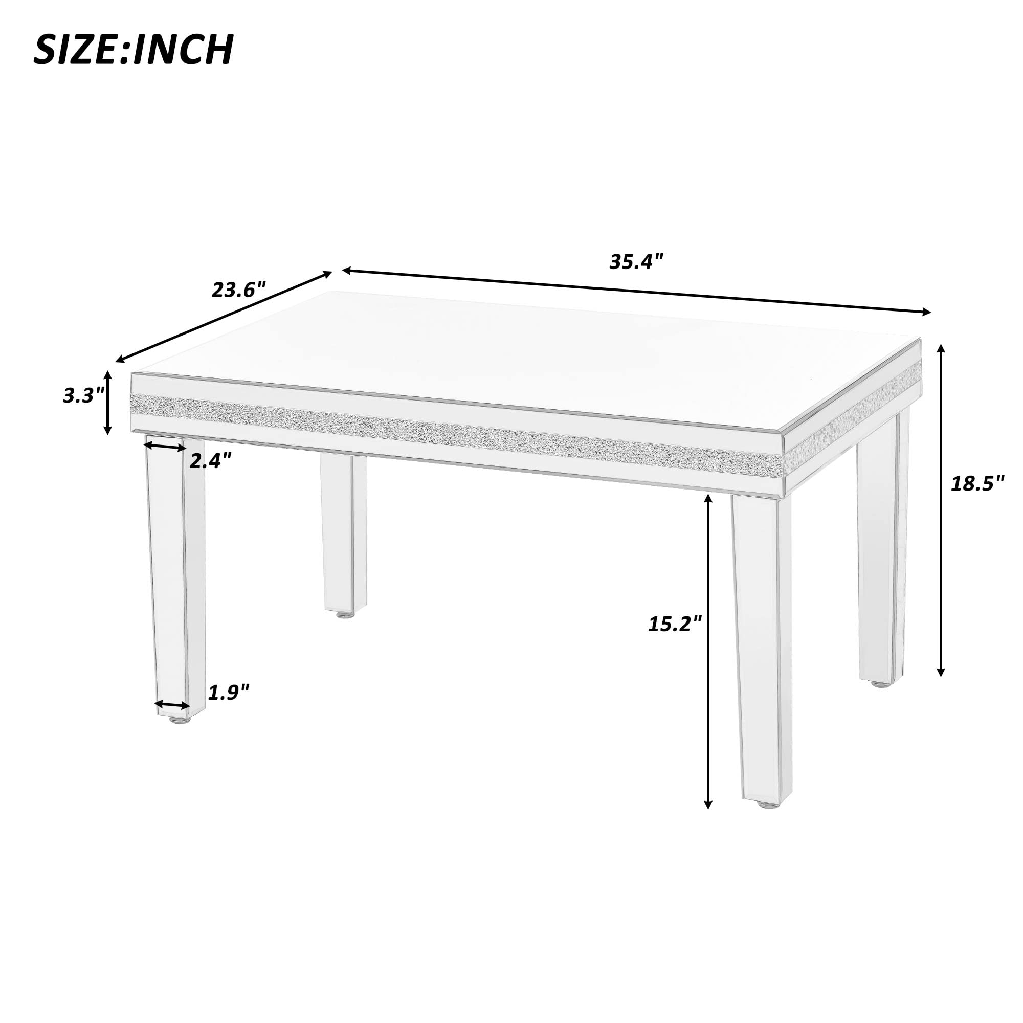 Merax Modern 3-Piece Mirrored Coffee Table Set with Crystal Design & Adjustable Legs - Silver Living Room Furniture for Reception, Lounge & Home Decor