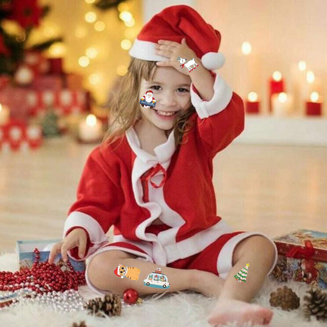 Ooopsiun Christmas Temporary Tattoos for Kids - 80 Pcs Santa, Snowman & Reindeer Holiday Tattoos | Fun Christmas Party Favors, Stocking Stuffers & Holiday Decorations for Children | Perfect for Classroom Activities, Birthday Parties & Festive Celebrations
